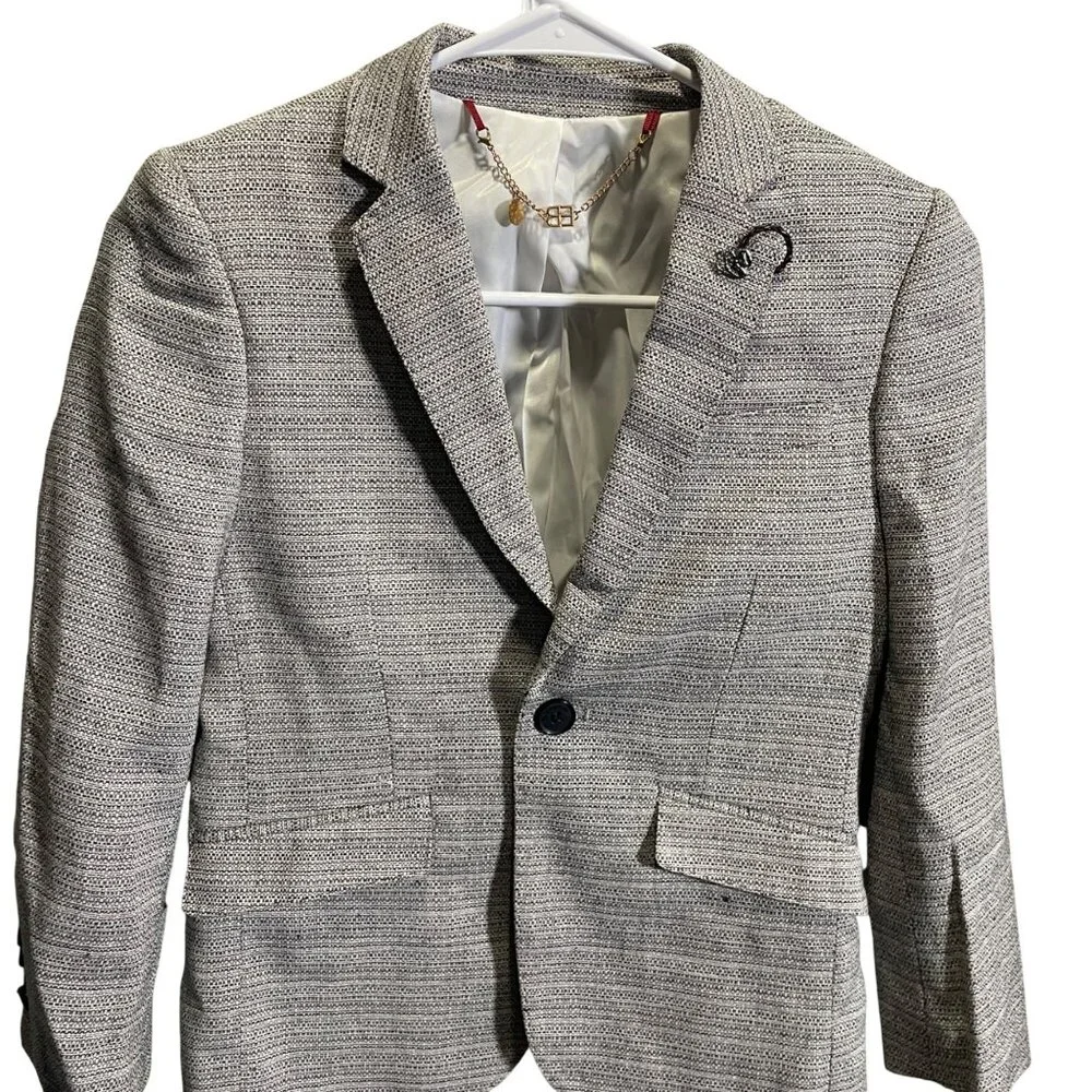Elie Balleh Boys Gray/Black Textured Button-Front Blazer‎ S
